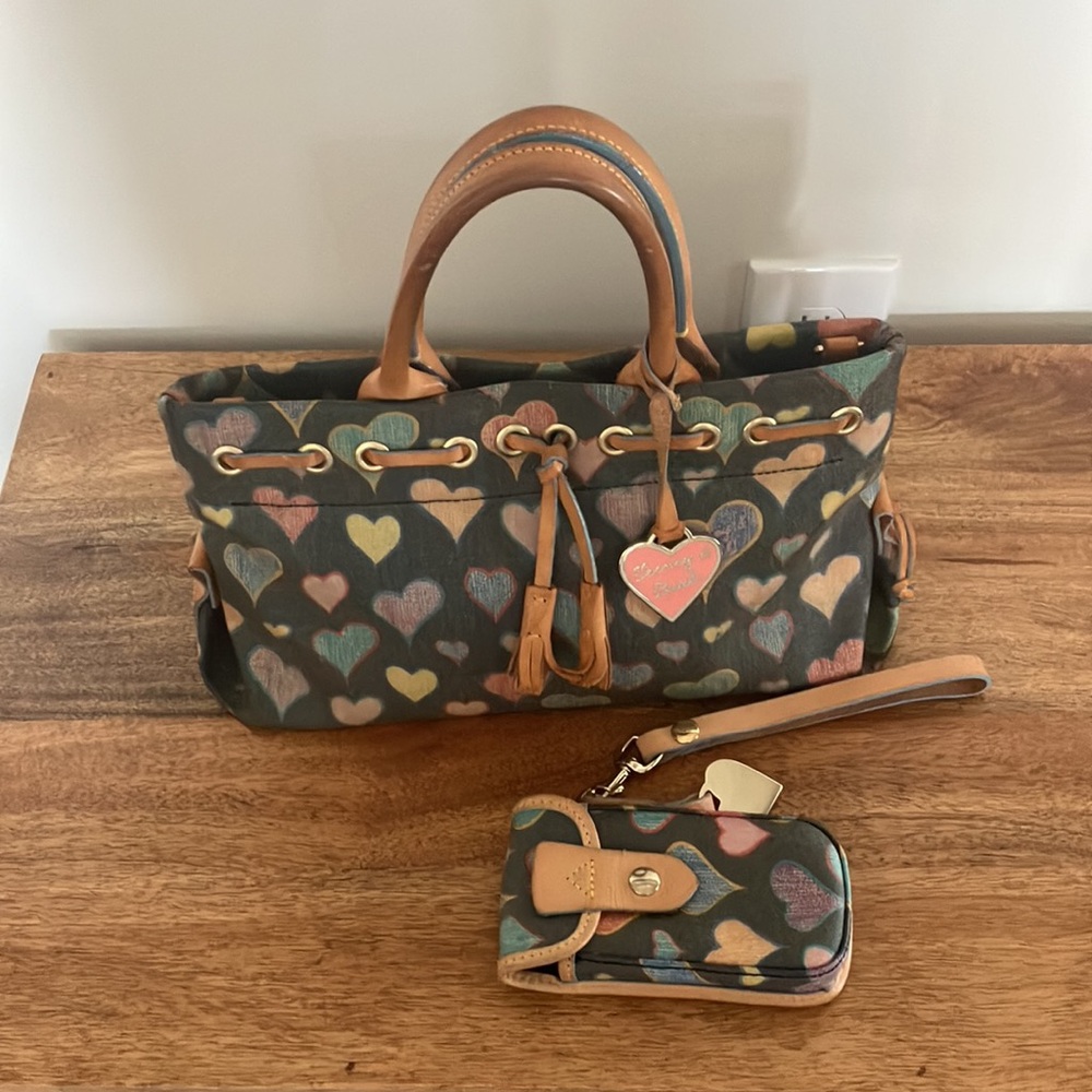 Dooney & Bourke Heart Print Bag Set Vintage Y2K Mommy & Me Satchel Wristlet